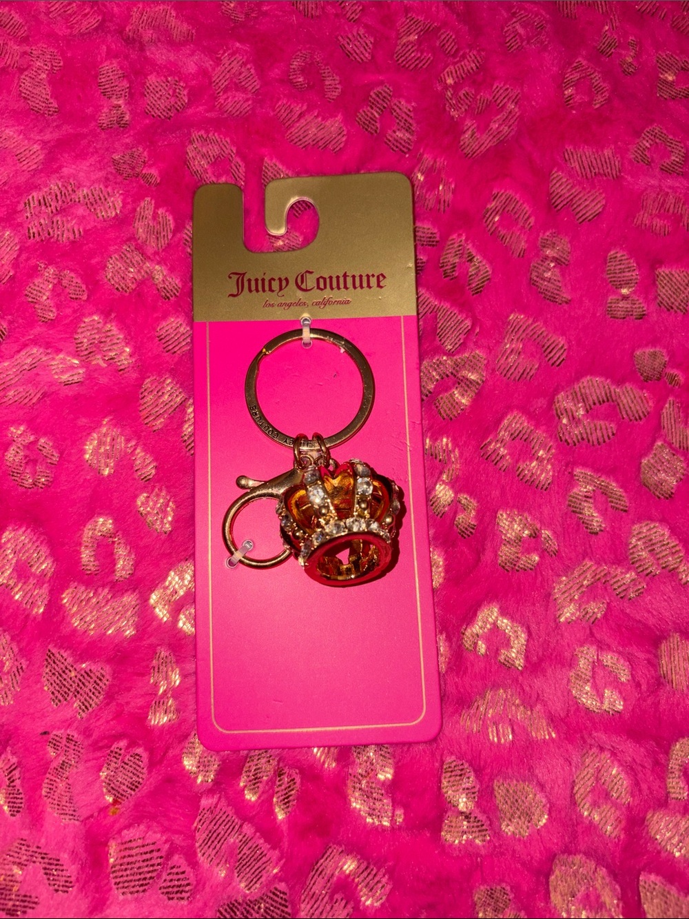 Juicy Couture Gold Crown Key & Card Holder Charm on Pink Backing